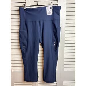 Xersion Womens Large Navy High Rise Capri Leggings Quick Dri Zip Pockets NWT